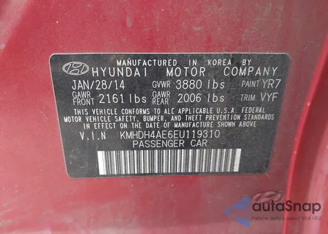 2014 Hyundai Elantra Se из США, поврежденный, VIN KMHDH4AE6EU119310